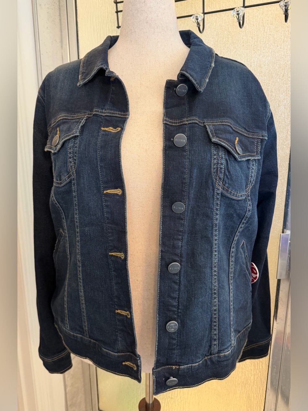 SLINK Dark Blue Denim Jacket with Button-Front Size 2, 2X, 18/20 $50 NWT
